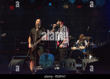 Jekabpils, Latvia - August 4, 2018: Italian metal band New Disorder performing at Metalshow Open Air festival in Latvia. Stock Photo