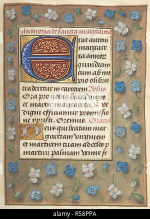 Hours of the Virgin, Use of Sarum. : An initial and text. Border containing flowers.  . Book of Hours, Use of Sarum ('The Hastings Hours', or 'London Hours of William Lord Hastings'). c 1480. Source: Add. 54782, f.63. Language: Latin. Stock Photo