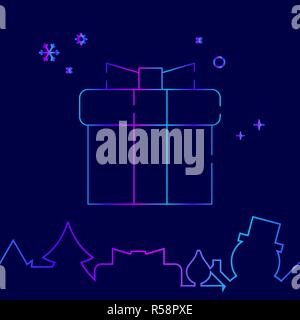 Christmas Gift Vector Line Icon, Symbol, Pictogram, Sign on a Dark Blue Background. Related Bottom Border Stock Vector