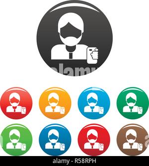 Hipster man take selfie icons set 9 color vector isolated on white for any design Stock Vector