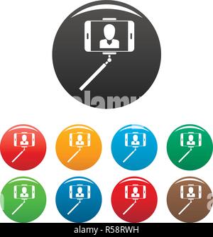 Man take selfie monopod icons set 9 color vector isolated on white for any design Stock Vector