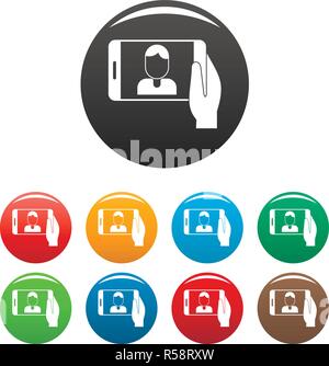 Man take a selfie phone icons set 9 color vector isolated on white for any design Stock Vector