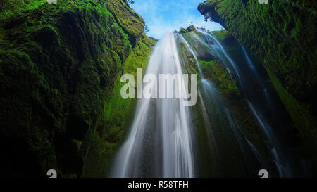 Waterfall falls in a cave, Gljufrafoss, Iceland Stock Photo