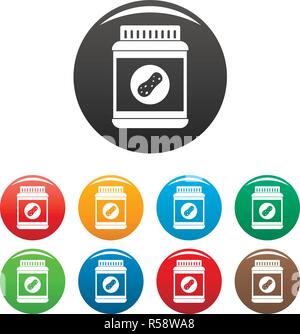 Butter jar icons set 9 color vector isolated on white for any design Stock Vector