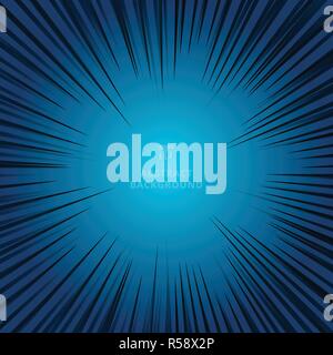 black radial lines for comic book on dark blue background. Manga speed frame. Vector illustration Stock Vector