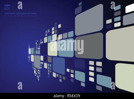 Abstract blue color tone geometric squares pattern perspective on dark background. Vector illustration Stock Vector