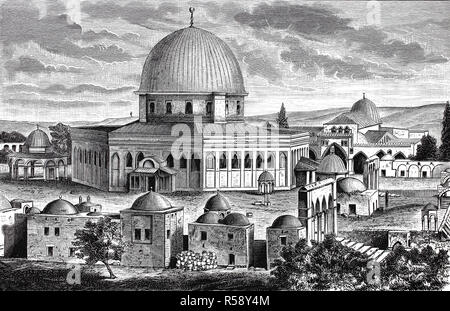 Digital improved reproduction, Al-Aqsa Mosque and Dome of the Rock, Die Moschee El Aksa, al-Aqsa-Moschee,  und Es Sakrah, Felsendom, Jerusalem, original print from th 19th century Stock Photo