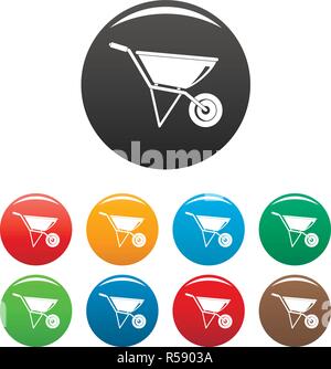 Construction wheelbarrow icons set 9 color vector isolated on white for any design Stock Vector