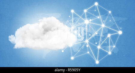 Lines and dots as networking idea drawn on blue background Stock Photo