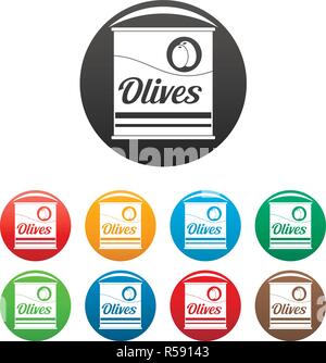 Olives can icons set 9 color vector isolated on white for any design Stock Vector