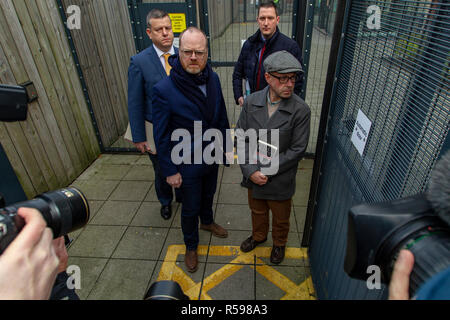 Musgrave Street Police Station, Belfast, UK. 30th Nov 2018. Barry McCaffrey and Trevor Birney attend interview with PSNI officers at Musgrave Street Police Station, {City}. The Loughinisland documentary makers were questioned over an alleged theft of confidential material from a Police watchdog. They were accompanied by their solicitors Credit: Bonzo/Alamy Live News Stock Photo