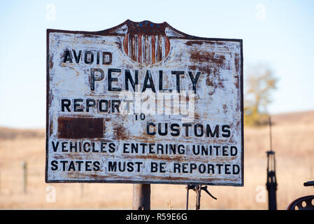 Old customs sign in Old Molson, Washington. Stock Photo