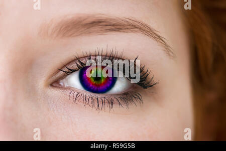 Multicolored eye, macro shot. Stock Photo