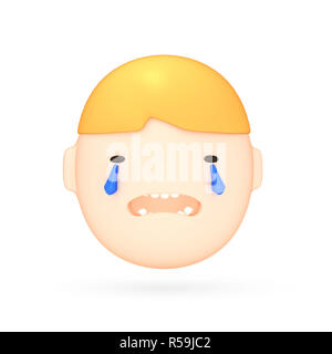 3D render illustration. Face with tears of joy emoji on white background. Stock Photo