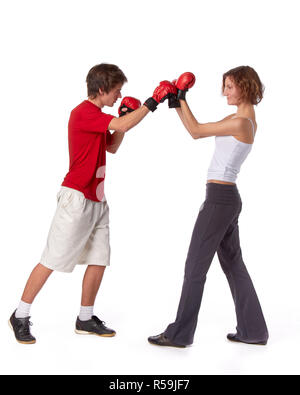 Young people in fighting gloves Stock Photo
