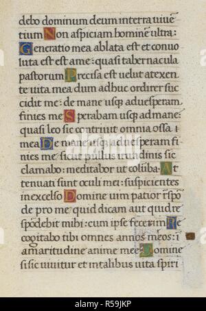Text page. Mirandola Hours. Italy, circa 1490-1499. [Whole folio] Text page from the Office of the Dead. Isaiah 38, 11-16 Image taken from Mirandola Hours. Originally published/produced in Italy, circa 1490-1499. Source: Add. 50002, f.110. Language: Latin. Stock Photo