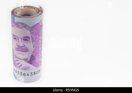 Roll of Fifty Thousand Colombian Pesos Bills Stock Photo