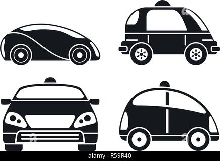 Driverless car icon set. Simple set of driverless car vector icons for web design on white background Stock Vector