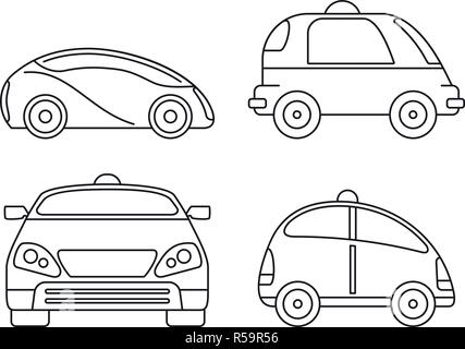 Driverless smart car icon set. Outline set of driverless smart car vector icons for web design isolated on white background Stock Vector