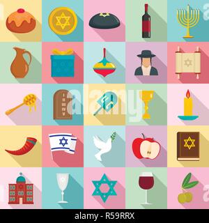 Happy hanukkah icon set. Flat set of happy hanukkah vector icons for web design Stock Vector