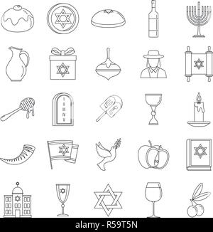 Hanukkah holiday icon set. Outline set of hanukkah holiday vector icons for web design isolated on white background Stock Vector