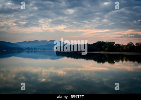 River scene at dawn on the Danube Bend near Estergom Stock Photo