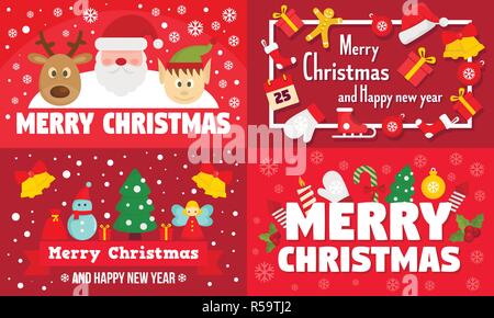 Merry christmas banner set. Flat illustration of merry christmas vector banner set for web design Stock Vector