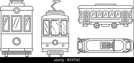 Tramway icon set. Outline set of tramway vector icons for web design isolated on white background Stock Vector