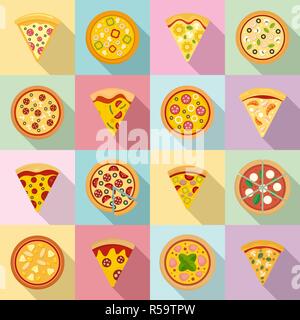 Pizza icon set. Flat set of pizza vector icons for web design Stock Vector