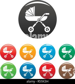 Baby pram carriage icons set 9 color vector isolated on white for any design Stock Vector