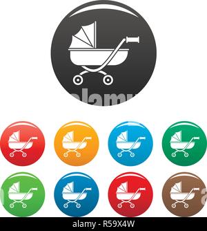 Toy baby pram icons set 9 color vector isolated on white for any design Stock Vector