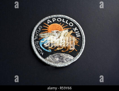 Mission patch from the NASA Apollo 13 space flight.  Mission badge for Apollo XIII spaceflight. Stock Photo