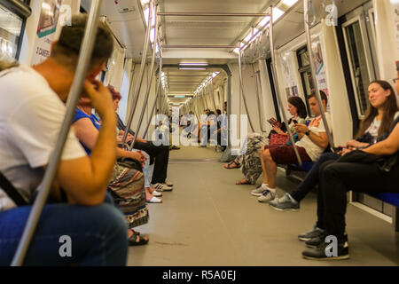 September 13, 2017 Bucharest, Romania - People riding in the subway Stock Photo