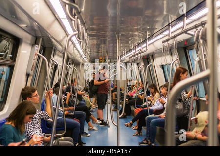 September 13, 2017 Bucharest, Romania - People riding in the subway Stock Photo
