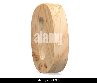 Decorative wooden alphabet digit zero symbol - 4. 3d rendering ...