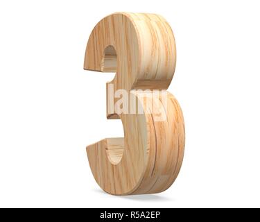 Decorative wooden alphabet digit zero symbol - 3. 3d rendering illustration. Isolated on white background Stock Photo