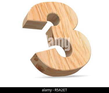 Decorative wooden alphabet digit zero symbol - 3. 3d rendering illustration. Isolated on white background Stock Photo