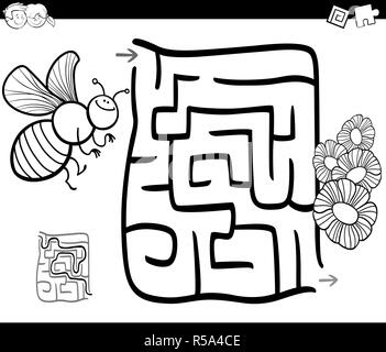 maze with bee coloring page Stock Photo