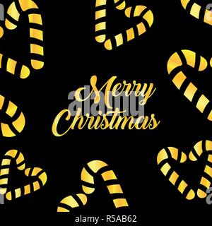 Merry Christmas and Happy New Year luxury gold pattern on the balck background with heart and holiday elements in trendy geometric style. Greeting card, invitation, flyer. Stock Vector