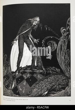 'But, for many minutes, the heart beat on with a muffled sound.' Illustration for the short story, 'the tell-tale heart.' The narrator smothering the old man with in own bed. . Tales of Mystery and Imagination ... Illustrated by Harry Clarke. London : G. G. Harrap ; New York : Brentano's, [1923]. Source: 12703.i.44 page 266. Stock Photo