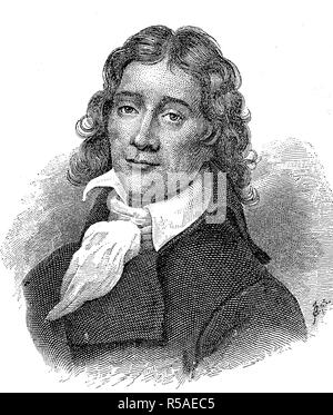 Portrait of Benoit Camille Desmoulins, March 2, 1760, April 5, 1794, French lawyer, journalist, and politician, woodcut, France Stock Photo