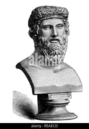 Bust of Plato, 428/427 BC Chr., 348/347 v. Chr. BC, was an ancient Greek philosopher, woodcut, Greece