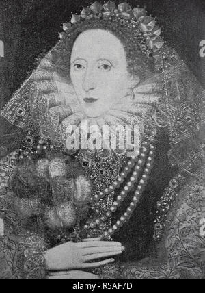 Elizabeth I, 7 September 1533, 24 March 1603, was Queen of England and Ireland woodcut, england Stock Photo