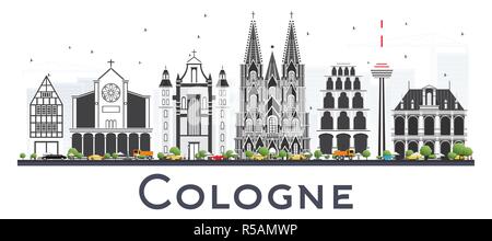 Cologne Germany City Skyline with Gray Buildings Isolated on White. Vector Illustration. Stock Vector