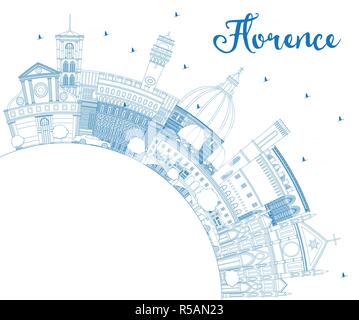 Outline Florence Italy City Skyline with Blue Buildings and Copy Space. Vector Illustration. Stock Vector