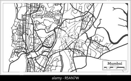 Mumbai India City Map in Retro Style. Outline Map. Vector Illustration. Stock Vector