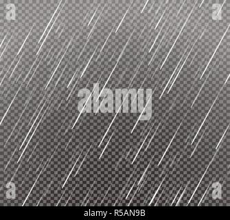 Rain Effect on Transparent Grid Background. Falling Water Drops. Vector Illustration. Stock Vector