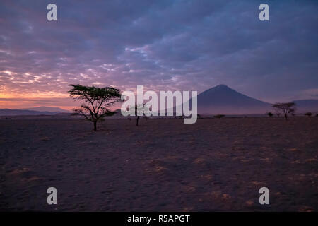 The 'Mountain of God' (Masai: Ol Doinyo Lengai) active volcano on the southern shores of Lake Natron in the Arusha area of northern Tanzania at dawn Stock Photo