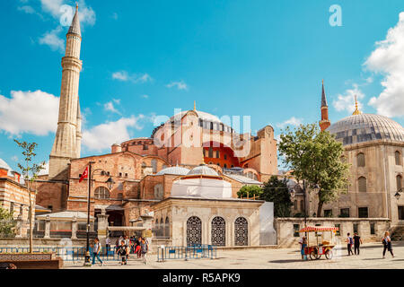 View of Hagia Sophia museum from Sultanahmet Park. Istanbul, Turkey - September 19, 2018. Stock Photo