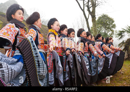 Cross Stitiched Miao tribe, Sugao, Guizhou Province, China Stock Photo